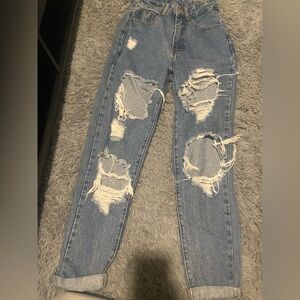 SHEIN Light Blue Ripped Skinny Jeans